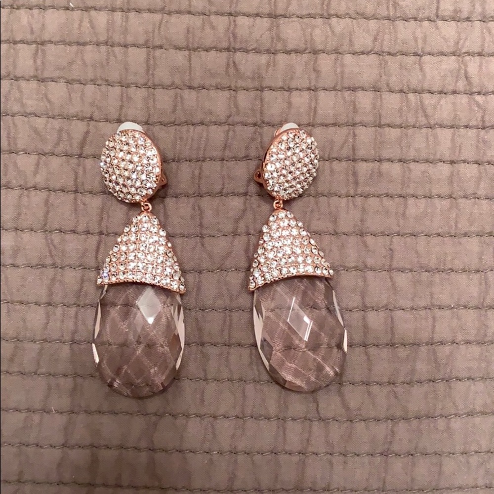 NEW clip on earrings rhinestone clear purple